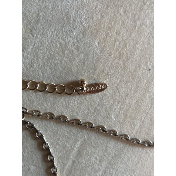 vintage Natasha White Teardrop Cluster Statement Necklace By Natasha Gold-Tone C - Picture 3 of 15